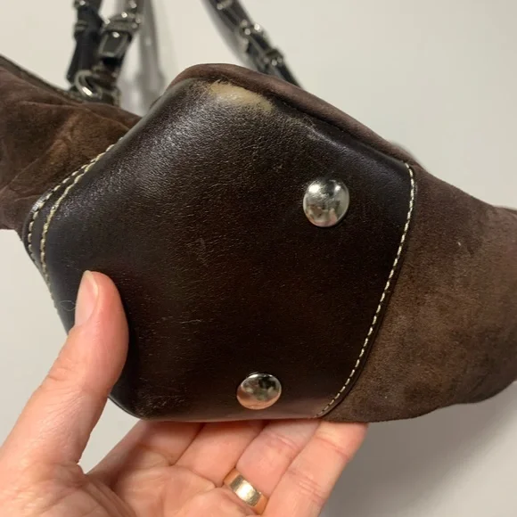 COACH Chocolate Signature Shoulder Bag Suede Logo Y2K F14000 - Picture 3 of 13